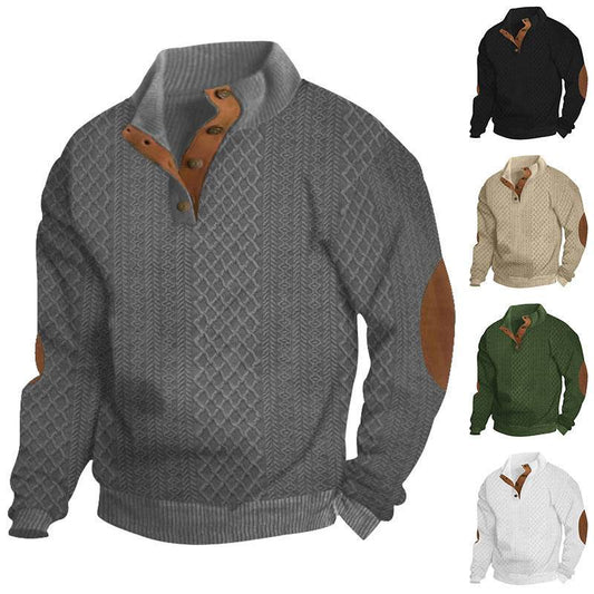 Stand Collar Long Sleeve Jacquard Knitted Pullover Sweater - Velora