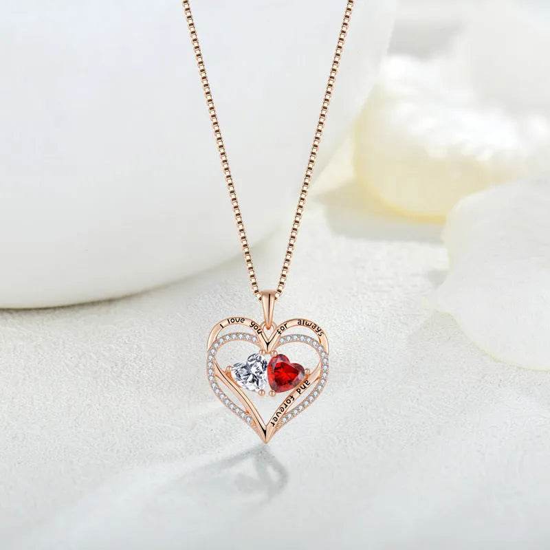 S925 Silver Double Love Necklace With Rhinestones Fashion Personality Heart-shaped Necklace Valentine's Day Gift - Velora
