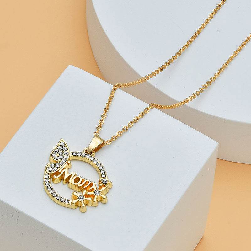 Mother's Day Mom Heart Shape With Diamond Letter Necklace For Women Fine Jewelry Women Accessories Fashion Jewelry - Velora