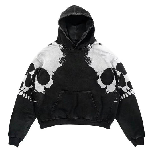 Men Skull Gothic Vintage Hoodie Sweatshirt Pullover top - Velora