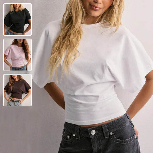 Summer Batwing Sleeve T-shirt Ins Fashion Round Neck Pullover Short-sleeved Tops For Women Clothing - Velora