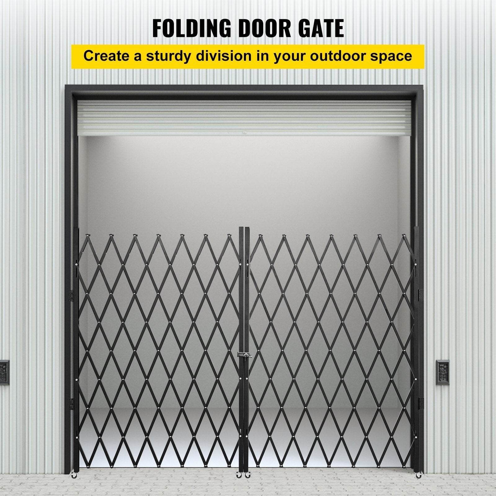 Double Folding Security Gate, 5.1 H X 10.2 W Folding Door Gate, Steel Accordion Security Gate, Flexible Expanding Security Gate, 360 Rolling Barricade Gate, Scissor Gate Or Door With Keys - Velora