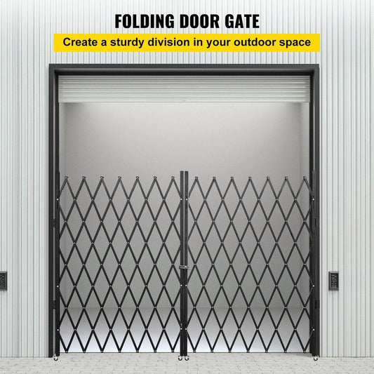 Double Folding Security Gate, 5.1 H X 10.2 W Folding Door Gate, Steel Accordion Security Gate, Flexible Expanding Security Gate, 360 Rolling Barricade Gate, Scissor Gate Or Door With Keys - Velora