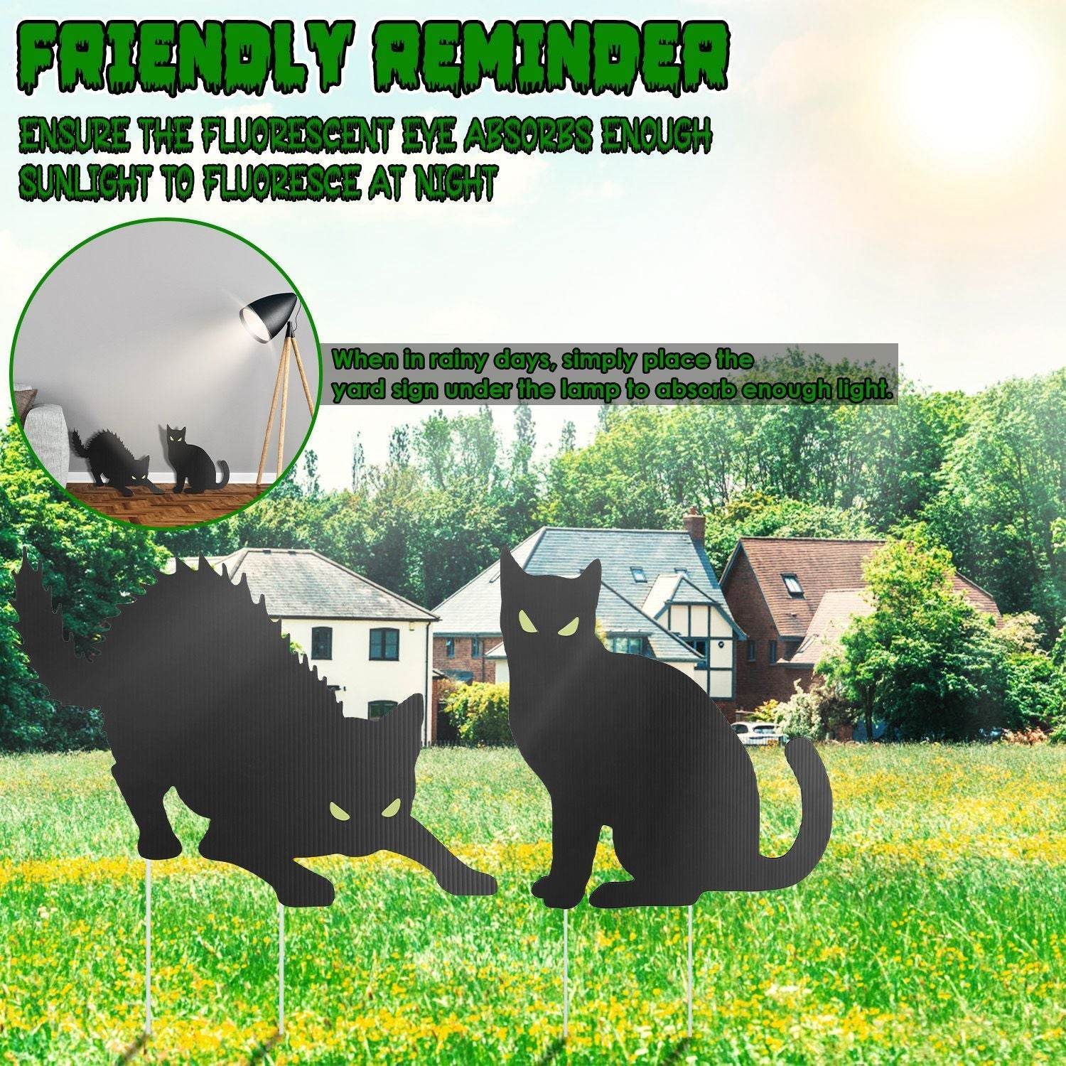 6Pcs Skull Or 6Pcs Tomb Or 5Pcs Black Cat Halloween Yard Sign Decorations Glow In The Dark For Haunted House Garden Yard And Scary Theme Party - Velora