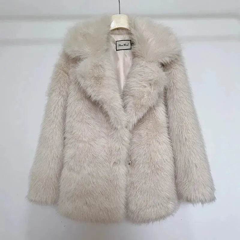 Classy Fashionable Winter Plain Huge Faux Fur Coat for Ladies - Velora
