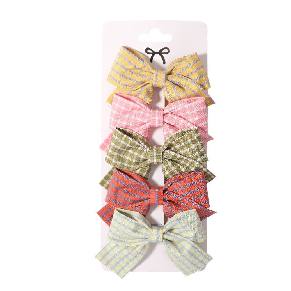 Fabric Plaid Bow Barrettes Floral Plaid A Pair Of Hairclips - Velora