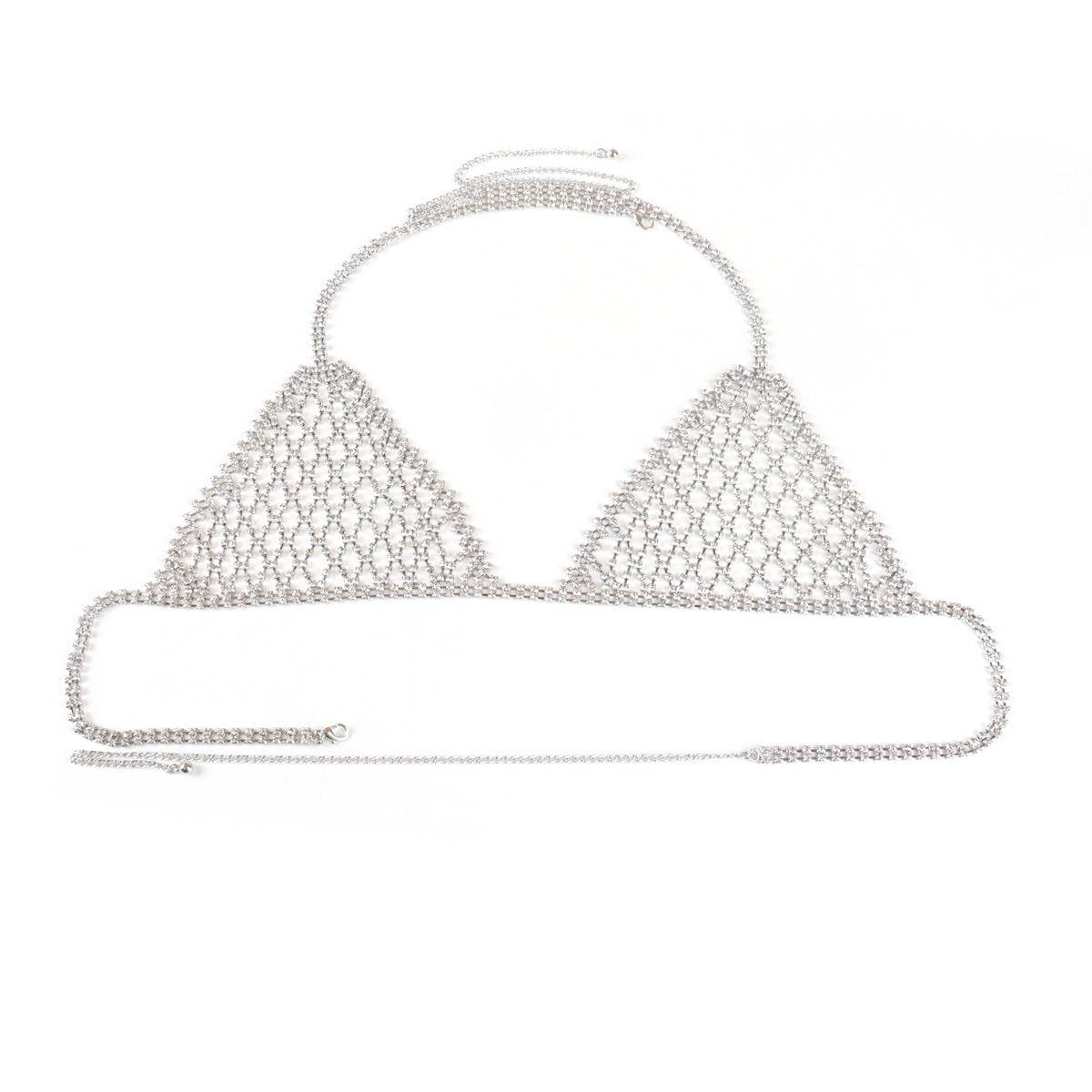 Lingerie Nightclub Body Chains – Diamond Rhinestone Bra and Panties Set - Velora