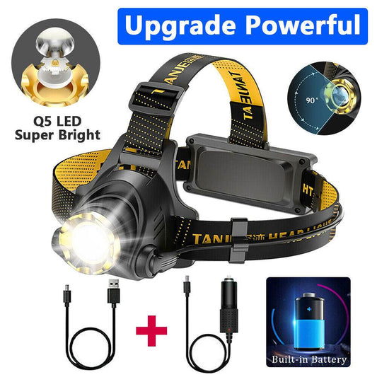 LED Headlamp Rechargeable Head Torch Zoom Headlight Lamp Powerful Flashlight Fishling Driving Camping Light With 3 Modes Work Light - Velora