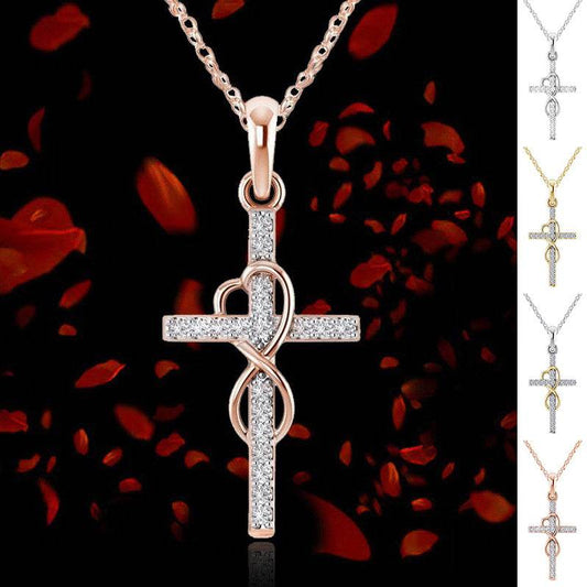 Alloy Pendant With Diamond And Eight-character Cross Necklace - Velora
