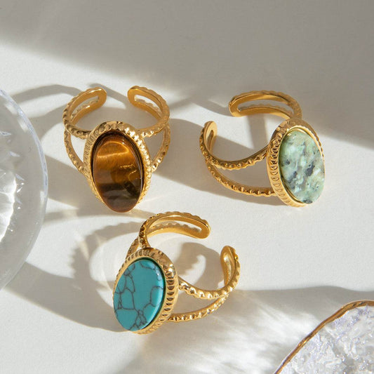 Oval Turquoise Tigereye Adjustable Split Ring - Velora