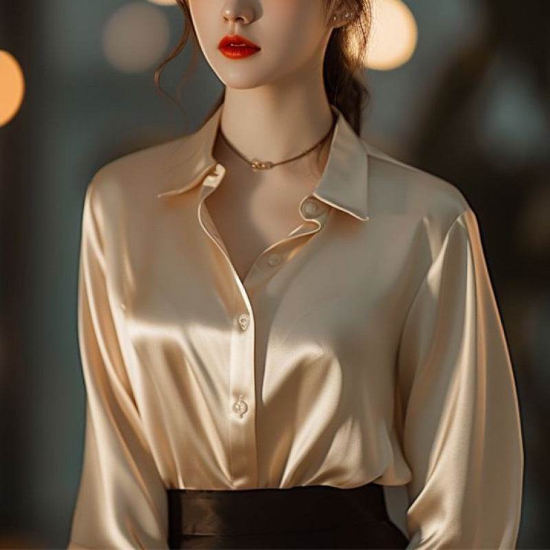 Professional Office Business Retro Unique Chic Satin Silk Blouse shirt Top for women - Velora