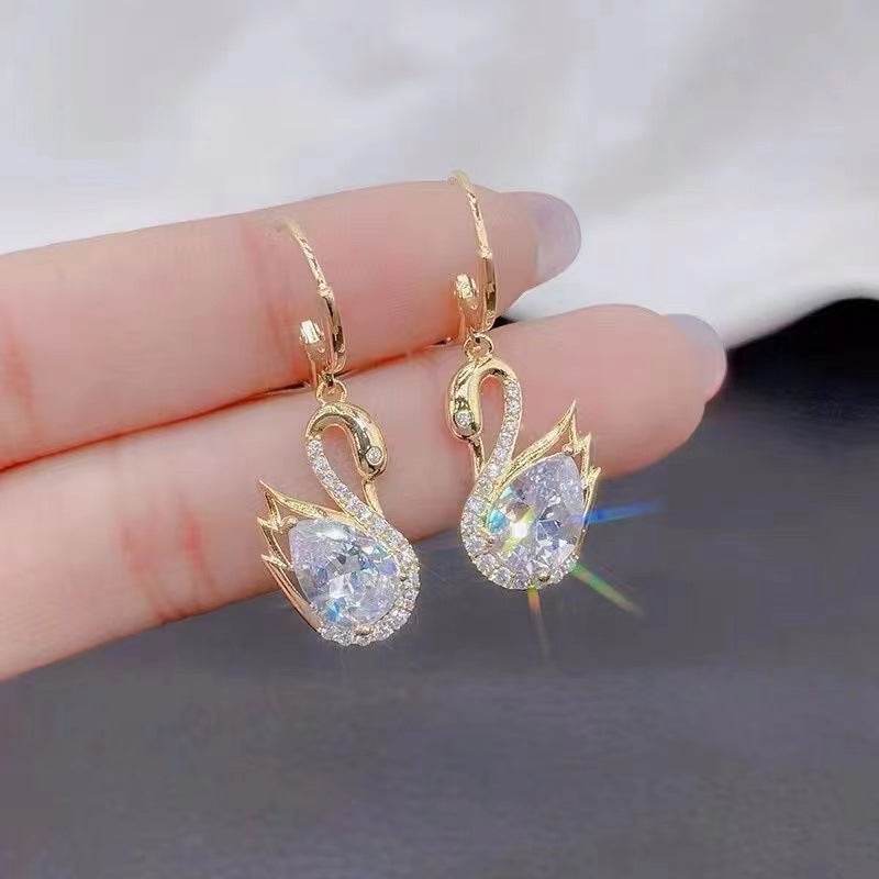 Sweet Rhinestone Swan Earrings Ins Fashion Earrings For Women Jewelry - Velora