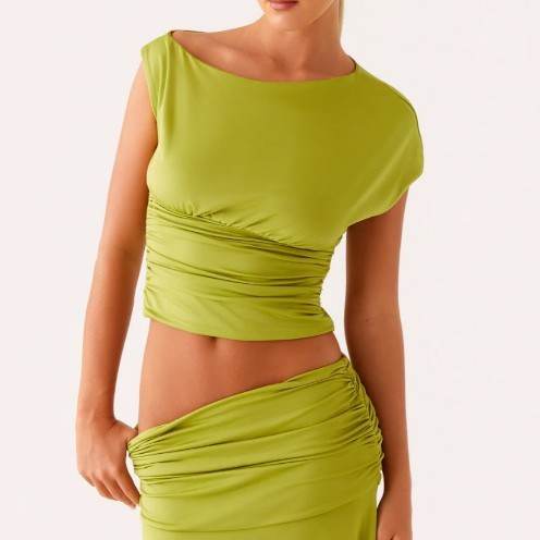 Cropped Pleated Slim-fit Sheath Skirt Suit - Velora