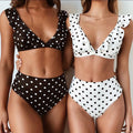 2pcs Black And White Polka Dot Print Swimsuit - Velora Luxury Fashion