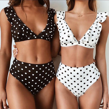 2pcs Black And White Polka Dot Print Swimsuit - Velora Luxury Fashion