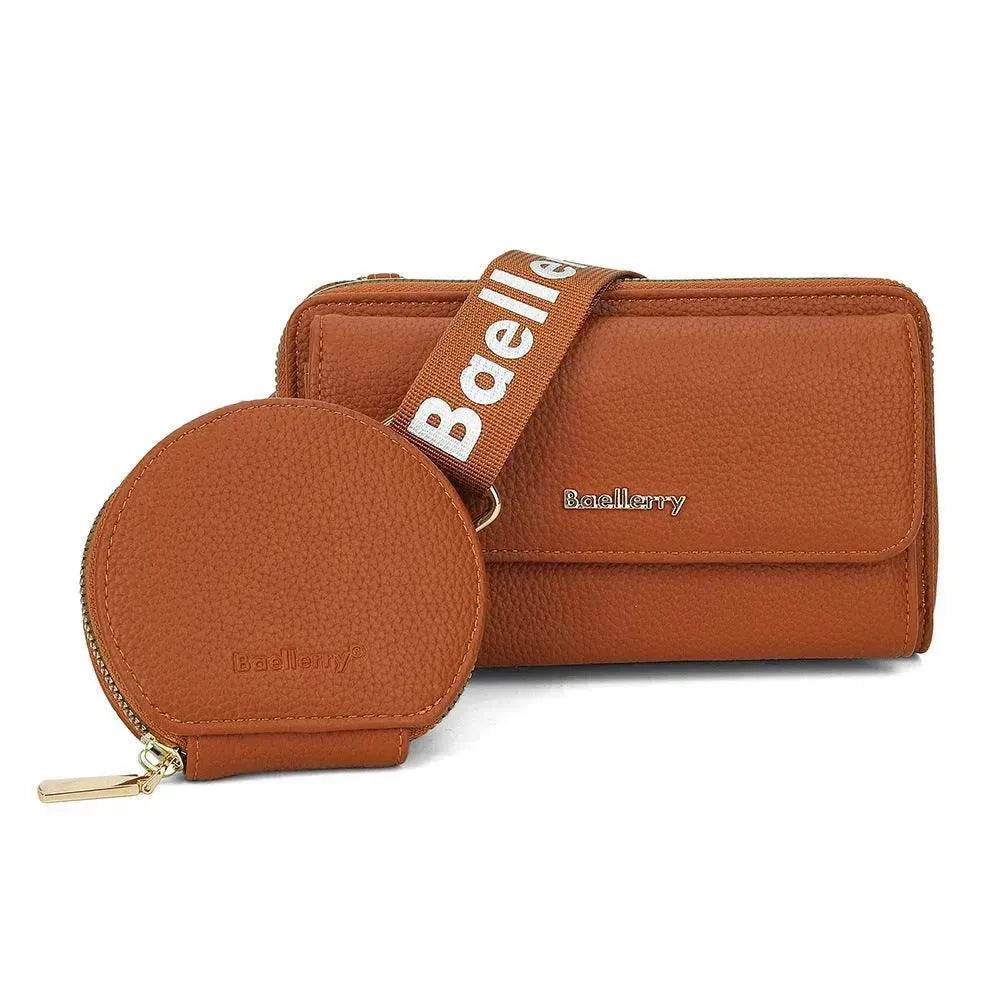 2pcs Lychee Texture Composite Bag Fashion Mobile Phone Bag With Small Coin Purse Letter Print Zipper Crossbody Shoulder Bag - Velora