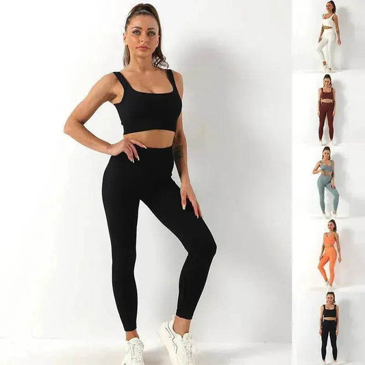 2pcs Thread Yoga Suit Seamless Bra And Butt Lifting High Waist Leggings Set For Women Sports Fitness Yoga Pants Sportswear Outfits Clothing - Velora