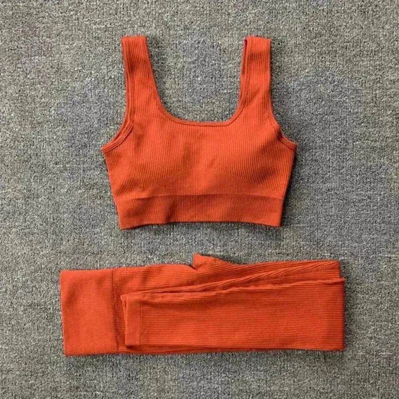 2pcs Thread Yoga Suit Seamless Bra And Butt Lifting High Waist Leggings Set For Women Sports Fitness Yoga Pants Sportswear Outfits Clothing - Velora
