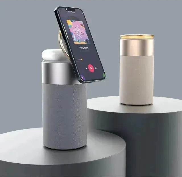 3 In 1 Multi-Function IPhone And AirPods Wireless Charger Portable Bluetooth Speaker With Touch Lamp For Home And Office - Velora