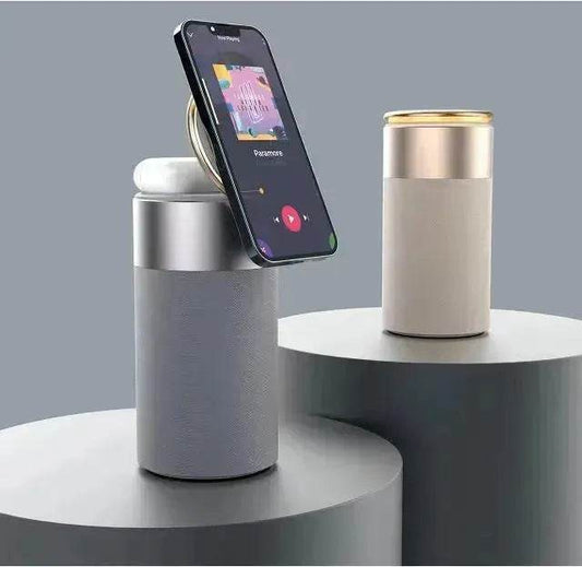3 In 1 Multi-Function IPhone And AirPods Wireless Charger Portable Bluetooth Speaker With Touch Lamp For Home And Office - Velora