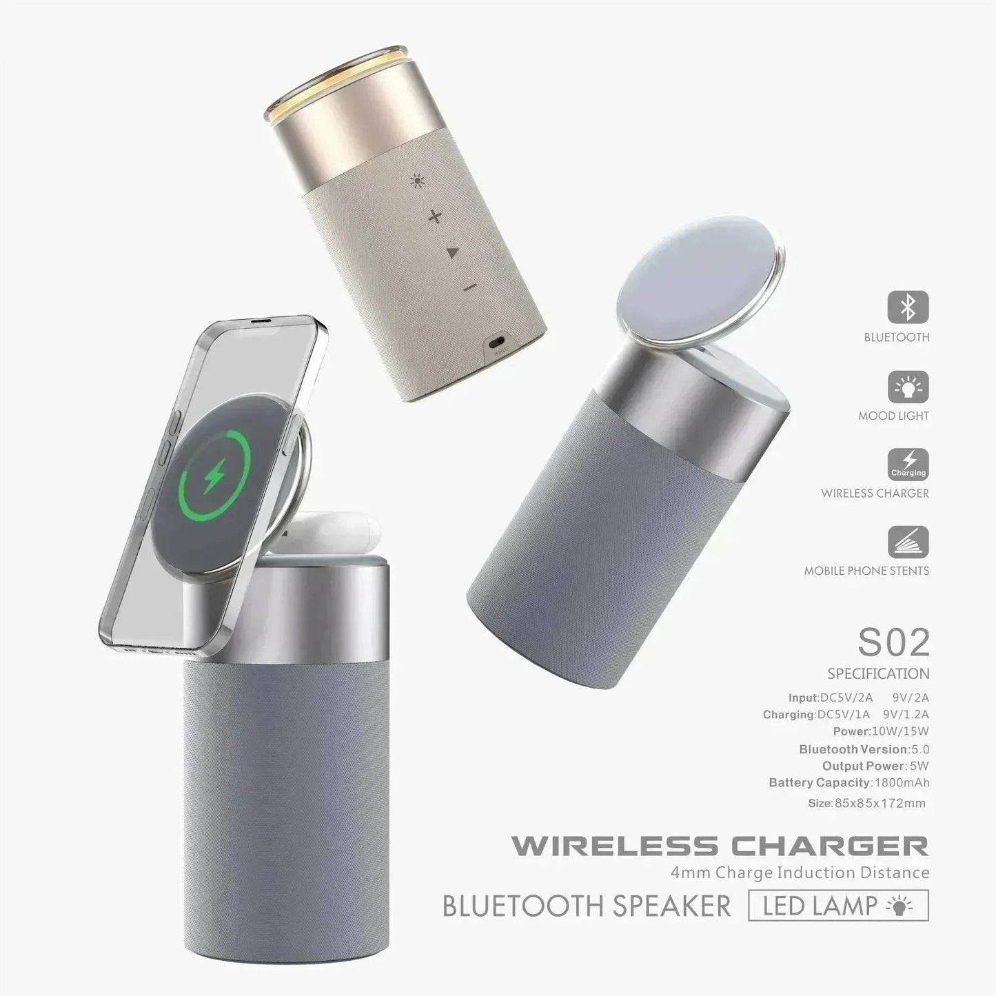 3 In 1 Multi-Function IPhone And AirPods Wireless Charger Portable Bluetooth Speaker With Touch Lamp For Home And Office - Velora