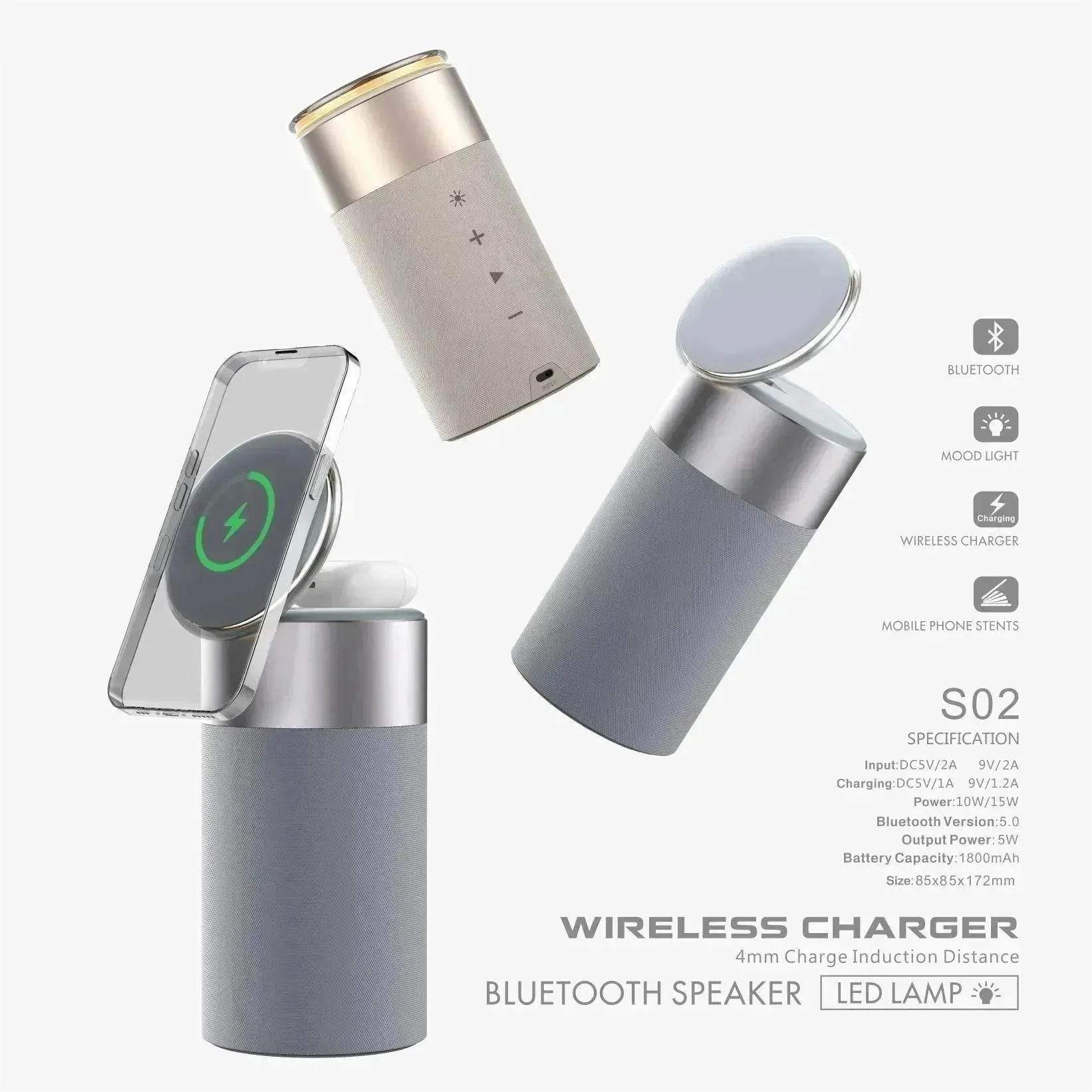 3 In 1 Multi-Function IPhone And AirPods Wireless Charger Portable Bluetooth Speaker With Touch Lamp For Home And Office - Velora