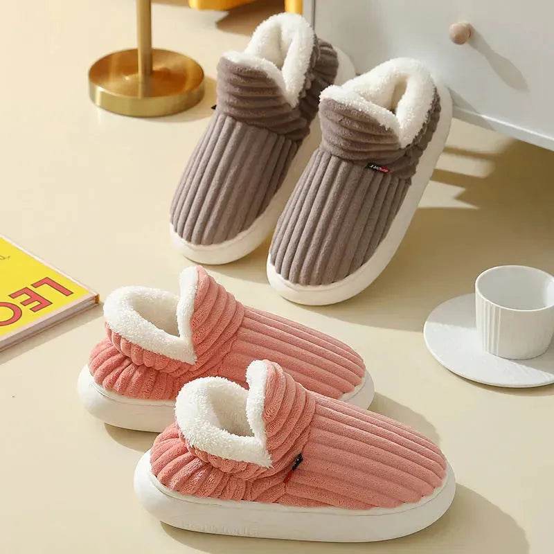 Men Winter New Women Cotton Slippers Outdoor Fashion Couple Slippers Warm Indoor Bedroom Cotton Plush Shoes Fleece Fluffy - Velora