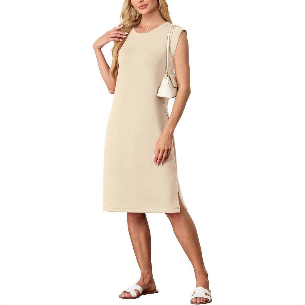 Women's Fashion Round Neck Sleeveless Split Pocket Dress - Velora