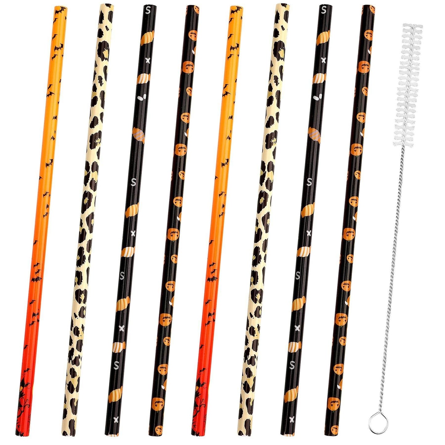 40 Pack Of 9 Inch BPA-Free Halloween Reusable Straws With Colorful Stripe Print Hard Straws For Mason Jars, Mason Glasses, Home Or Party Use, Comes With A Cleaning Brush-Selling On Amazon Is Prohibite - Velora