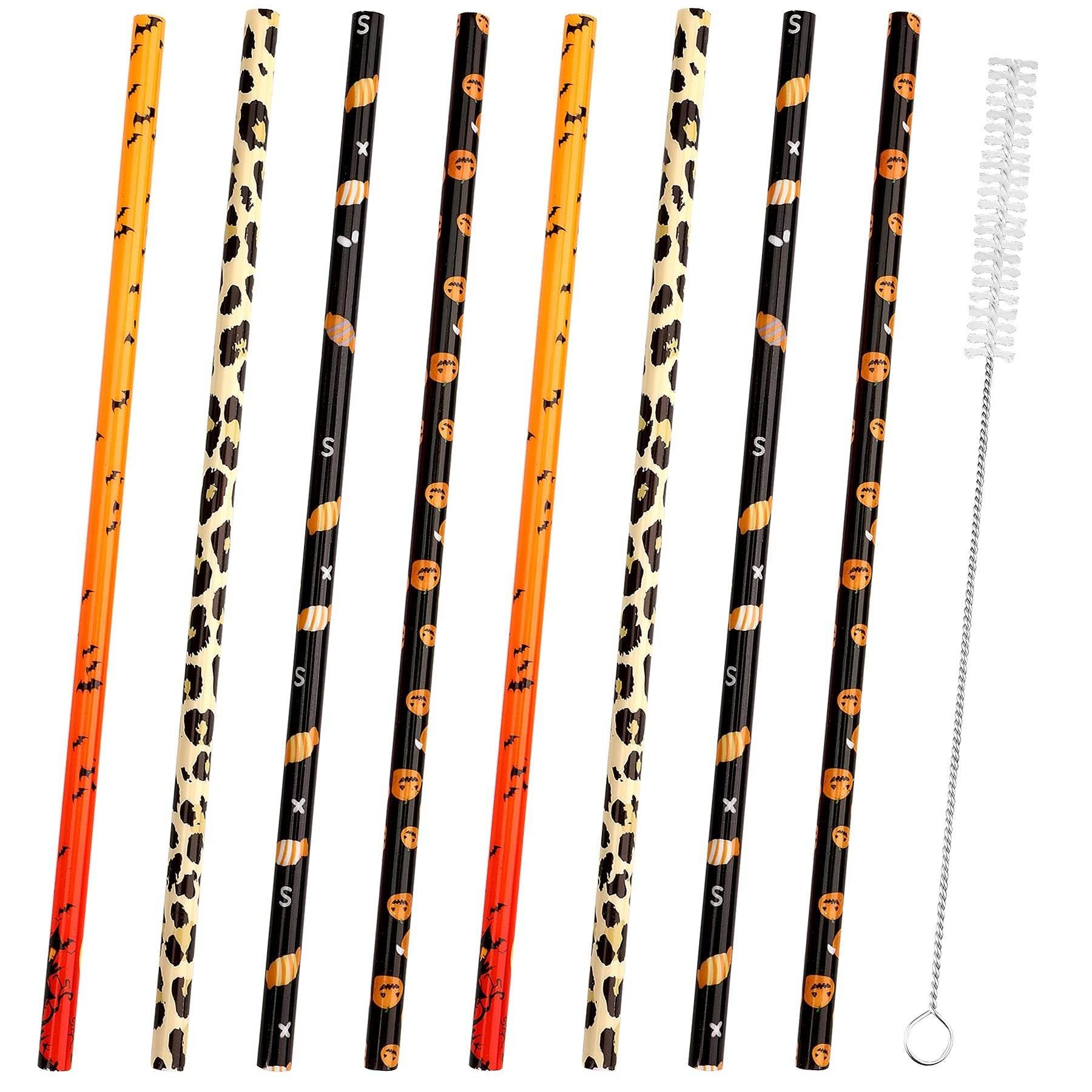 40 Pack Of 9 Inch BPA-Free Halloween Reusable Straws With Colorful Stripe Print Hard Straws For Mason Jars, Mason Glasses, Home Or Party Use, Comes With A Cleaning Brush-Selling On Amazon Is Prohibite - Velora