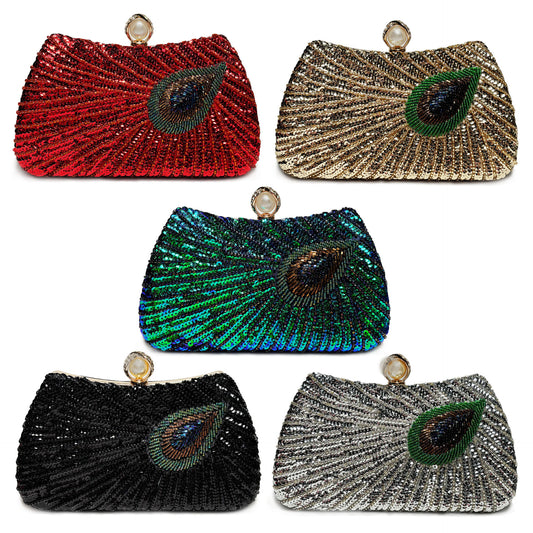 Beaded Peacock Feather Large Pearl Rhinestone Large Capacity Crossbody Shoulder Bag