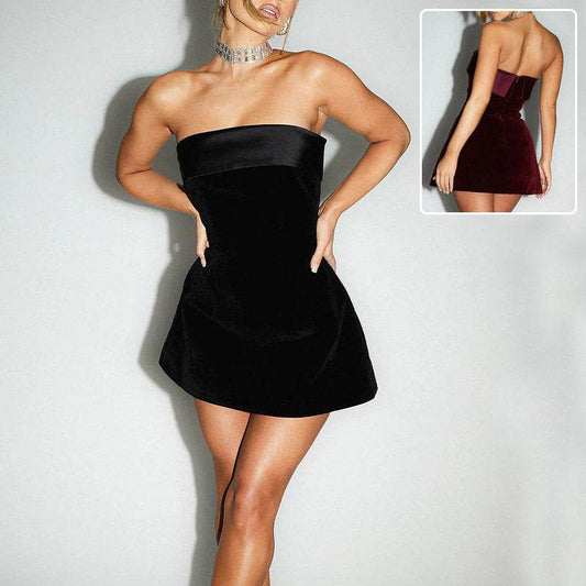 Ins Slim Tube-top Dress Fashion Zipper A-line Short Dresses Party Evening Clothing For Women - Velora