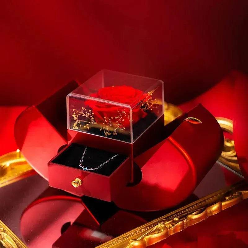 Fashion Jewelry Box Red Apple Christmas Gift Necklace Eternal Rose For Girl Mother's Day Valentine's Day Gifts With Artificial Flower Rose Flower Jewelry Box - Velora