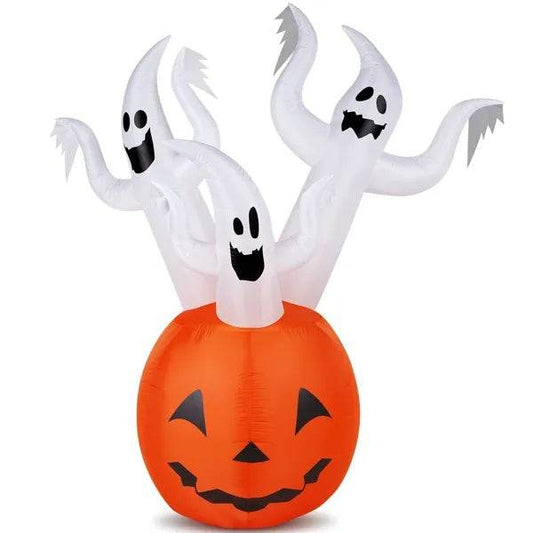 5.9 FT Halloween Inflatable Pumpkin Ghost Outdoor Decorations, Scary Blow Up Yard Decor With Built-in LED Lights For Holiday Party Yard Lawn Garden Decor Indoor Outdoor - Velora