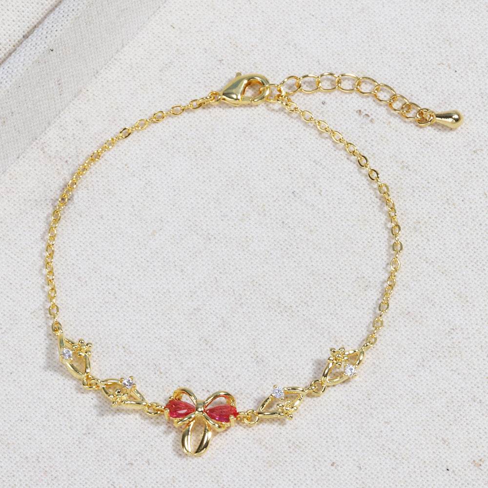 Sweet Bow Heart Rhinestone Bracelet Y2K Ins Fashion Chain Bracelet Valentine's Day - Velora