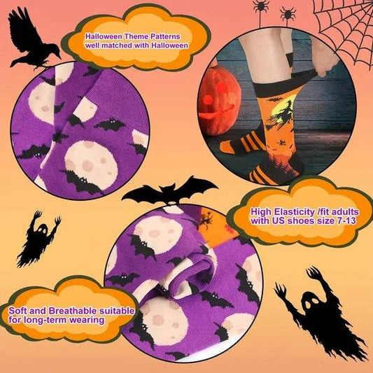 6 Pairs Halloween Christmas Socks For Men Women Girls Funny Pumkin Spider Black Cat Cotton Sock Set - Velora