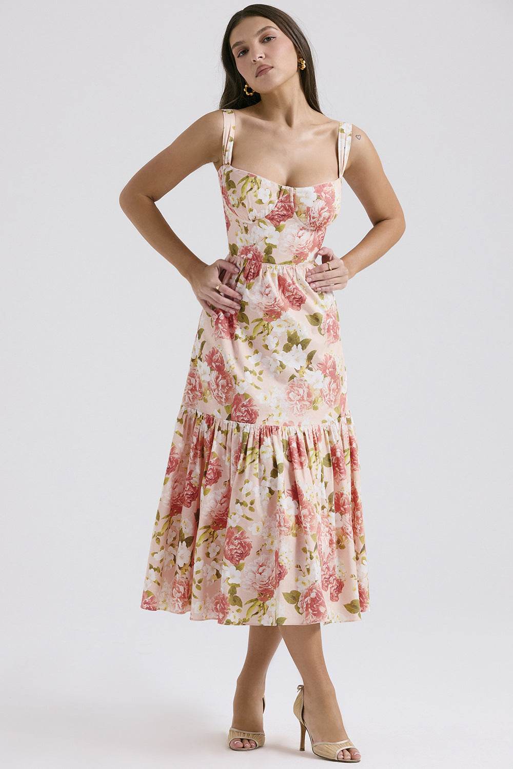 Spring And Summer Comely Pastoral Style Sling Floral A Swing Cake Dress - Velora