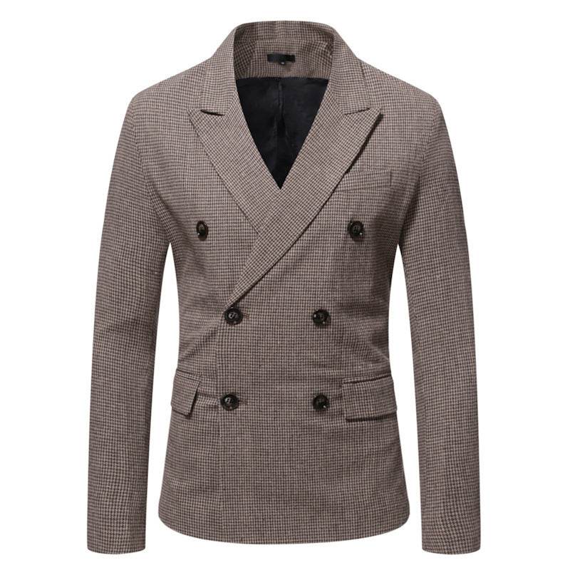 Men's Houndstooth Loose Double Breasted Casual Suit Jacket - Velora