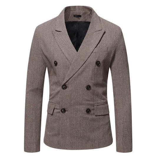 Men's Houndstooth Loose Double Breasted Casual Suit Jacket