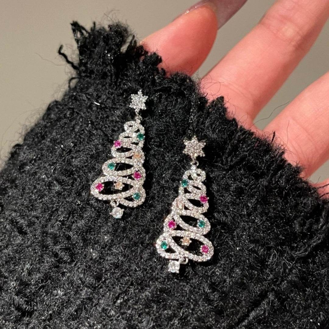 New Full Inlaid Colorful Zircon Christmas Tree Tassel Earrings Women's Fashion Personality Earrings Party Jewelry Christmas Gift - Velora