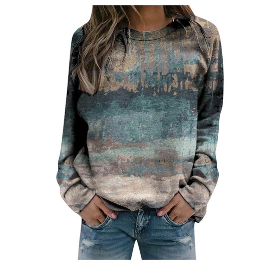 Rendering printed women's long-sleeved loose round neck sweater women - Velora