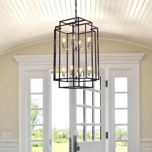 8 Lantern Tiered Chandeliers, Industrial Farmhouse Chandeliers - Velora