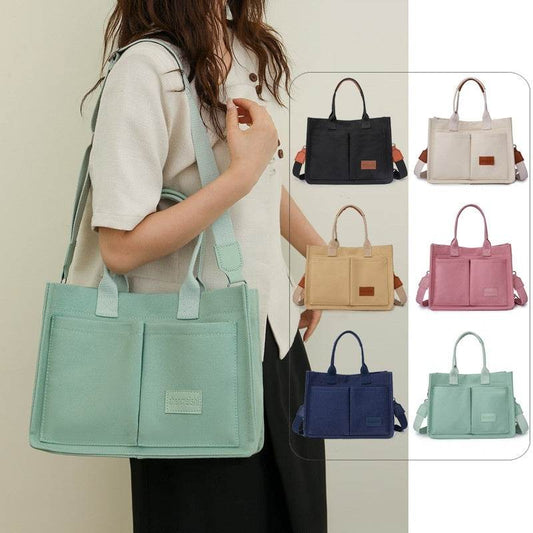 Casual Daily Canvas Tote Shoulder Bags Women Mommy Bag Large Capacity Messenger Multi Pocket Crossbody Chic Reusable Hand Bag - Velora