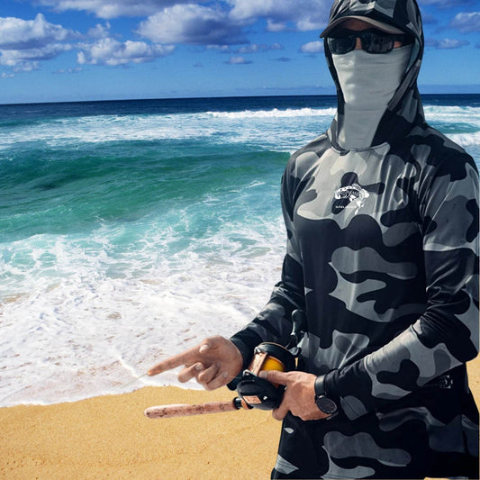 Fishing Hoodie Face Mask Neck Cover Sailing Shirt Summer Men Long Sleeve Sun Protection Hunting Jersey Camisa De Pesca Performance Fish Gear Beach Tops Wear Climbing Uniform - Velora