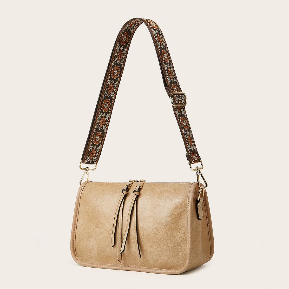 Women's Bohemian Wide Shoulder Strap Crossbody Retro Solid Color Tote - Velora