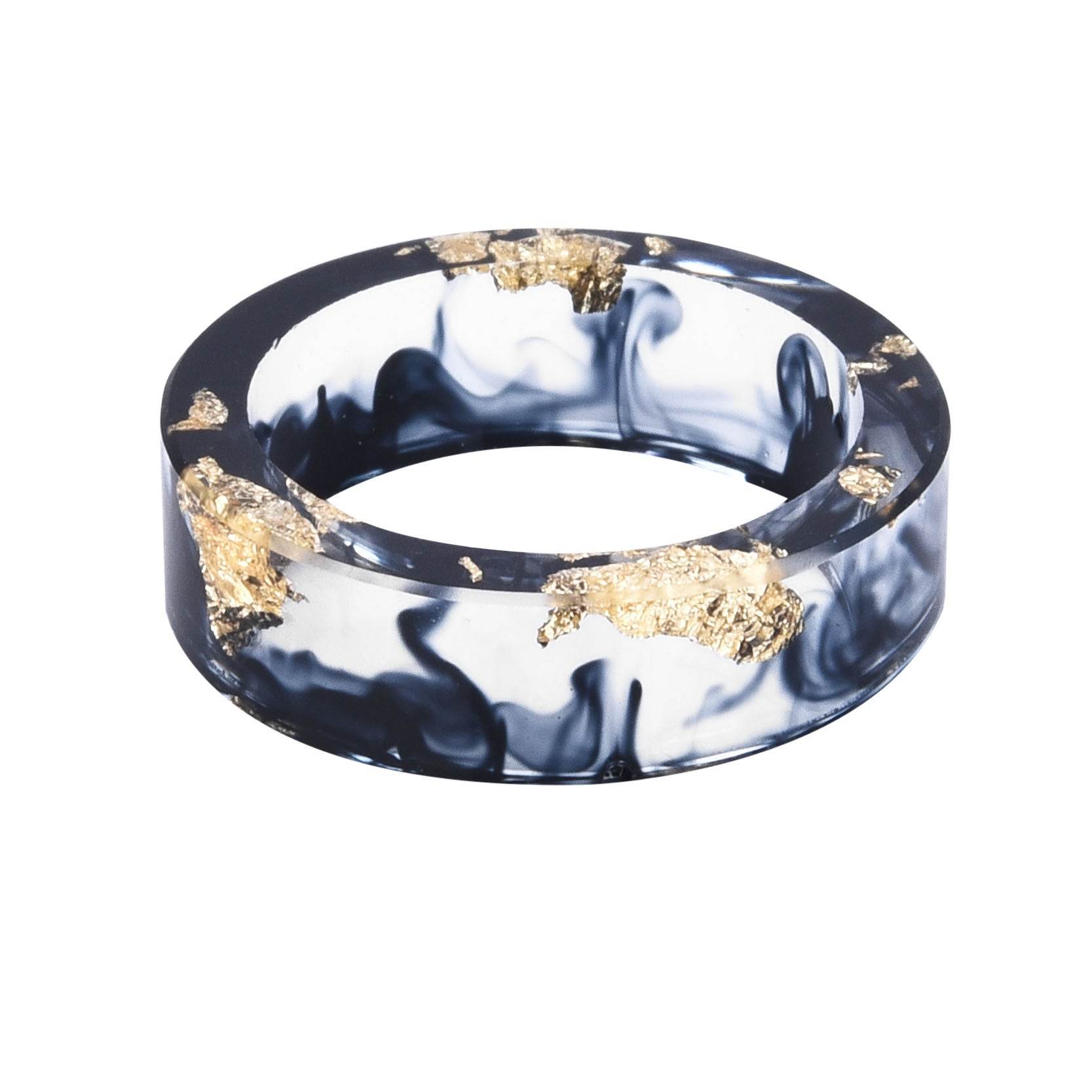 New dried flower resin ring Sen Xiao small handmade flower gold foil color Epoxy ring - Velora
