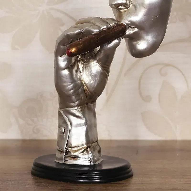 Retro Meditators Abstract Sculpture Man Smoking Cigar Face Statue. - Velora