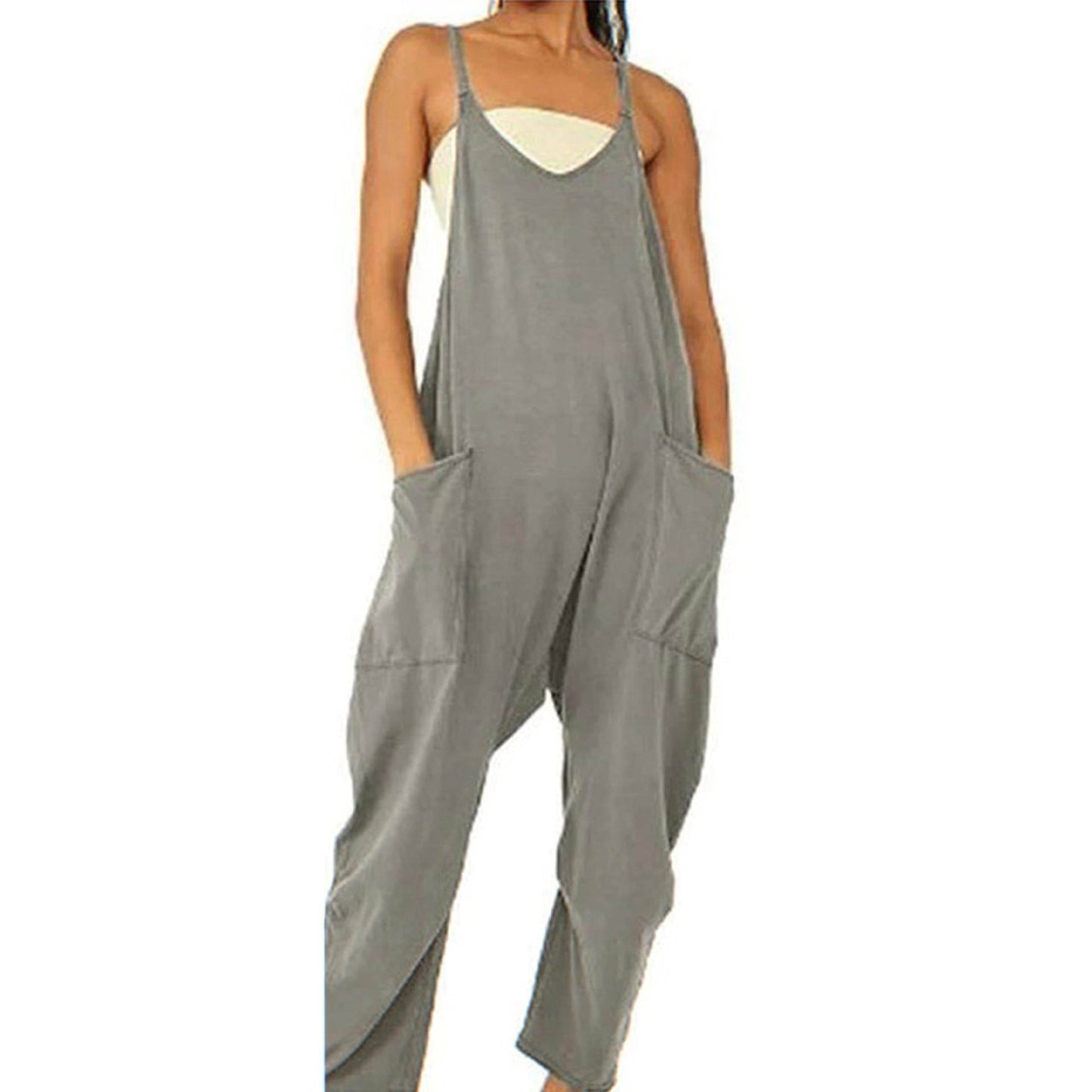 Summer Women's Loose Sleeveless Jumpsuits Spaghetti Strap Long Pant Romper Jumpsuit With Pockets Zipper - Velora