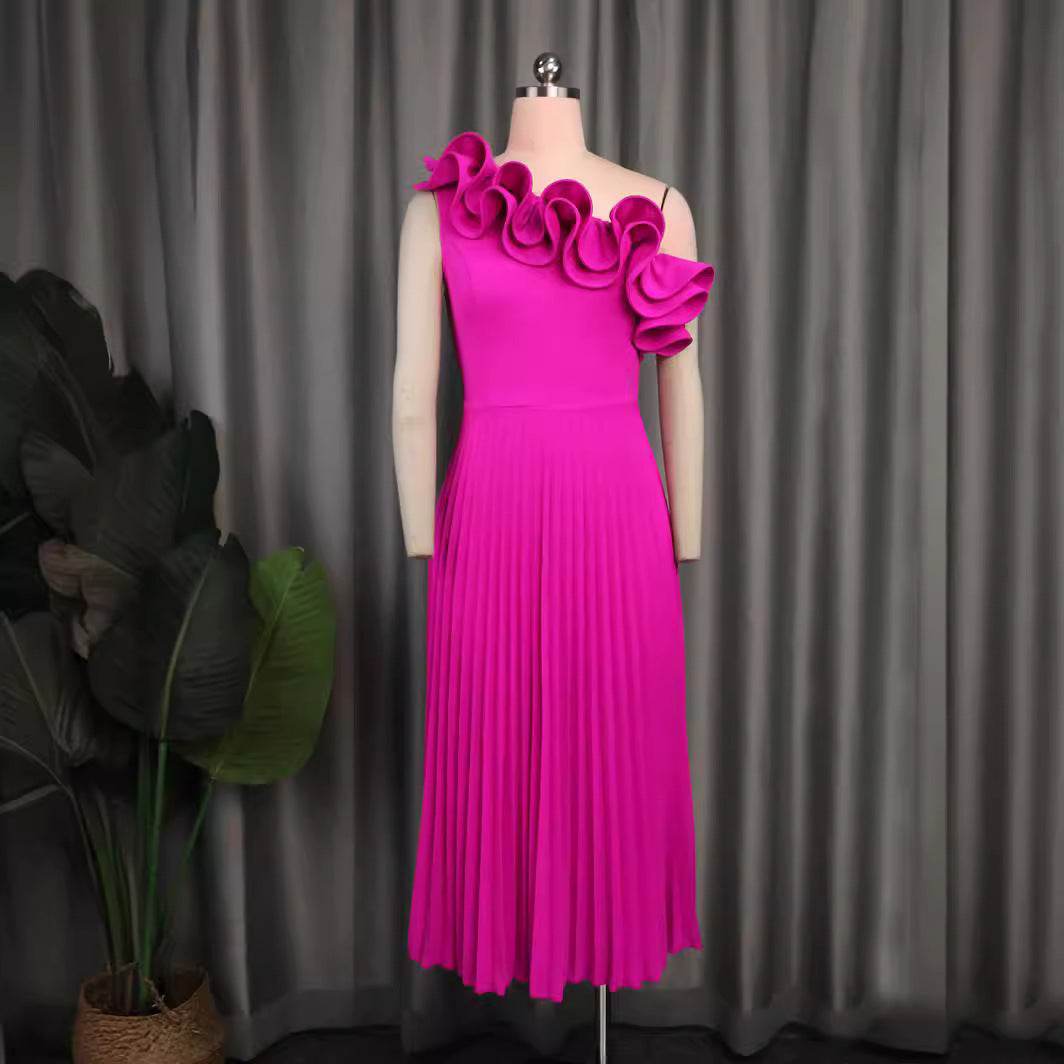 One Shoulder Diagonal Collar Casual Dress Women - Velora