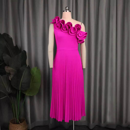 One Shoulder Diagonal Collar Casual Dress Women - Velora